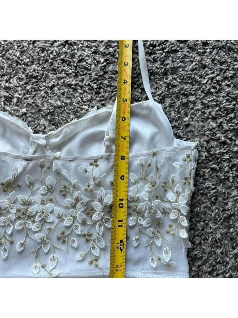 White & Gold Floral Embroidered Babydoll Corset XS/S Crop Top Summer Dainty Chic - Picture 8 of 8